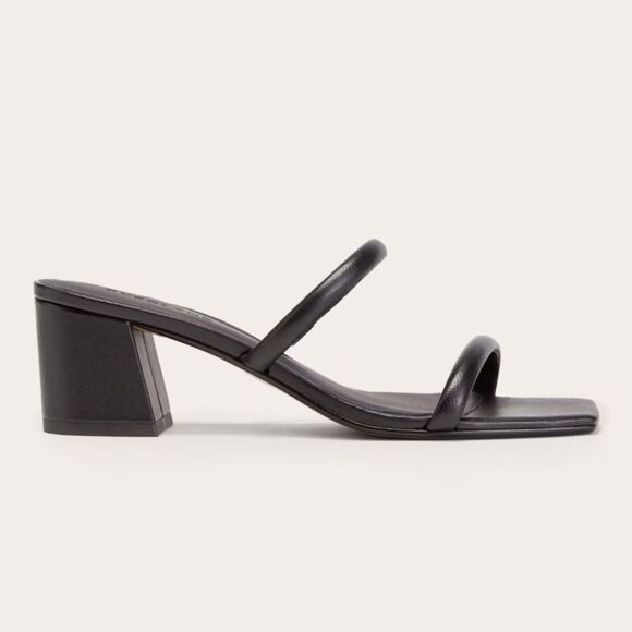Everlane Shoes Double Strap Heel in Black Leather Minimalist Neutral Womens 9.5 - Picture 2 of 12